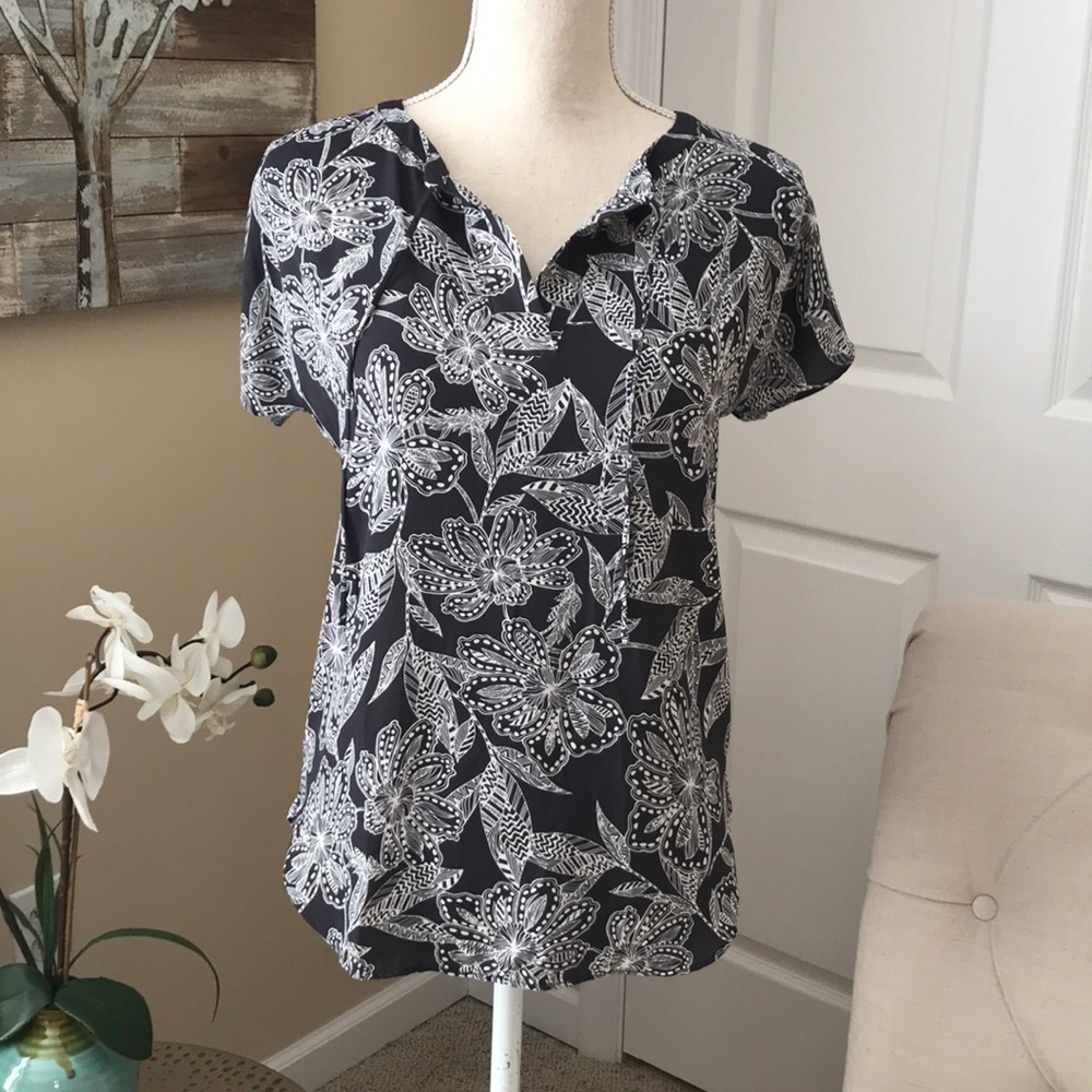 LOFT floral mixed media top